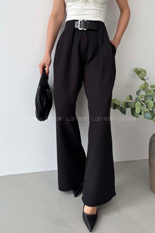 Black Polyester High Waist Material Pants
