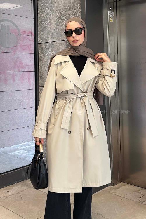 Lamelif Klasik Kuşaklı Trenç Taş