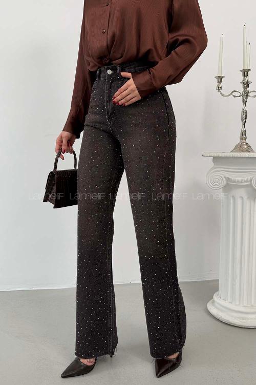 Lamelif Palazzo Taş Detaylı Jean Kahverengi