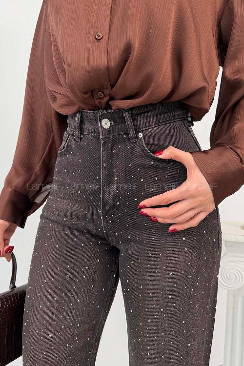 Lamelif Palazzo Taş Detaylı Jean Kahverengi