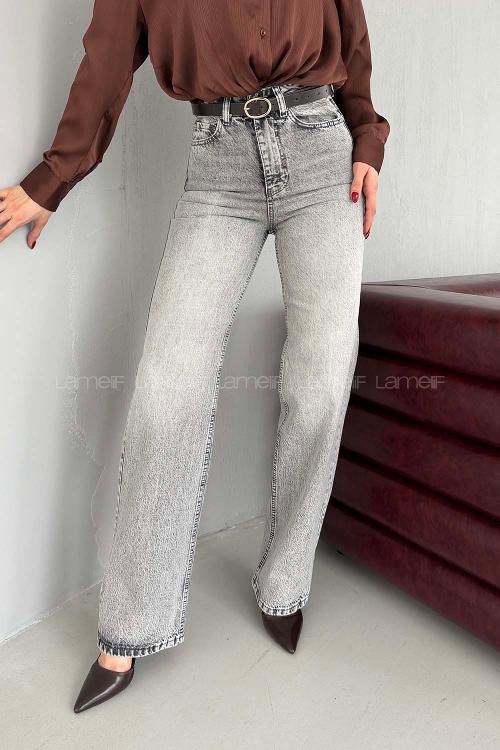 Lamelif Yüksek Bel Straight Leg Pantolon Açık Gri