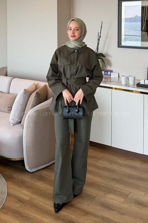 Lamelif Çıtçıtlı Gabardin Takım Haki