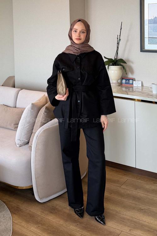 Lamelif Çıtçıtlı Gabardin Takım Siyah