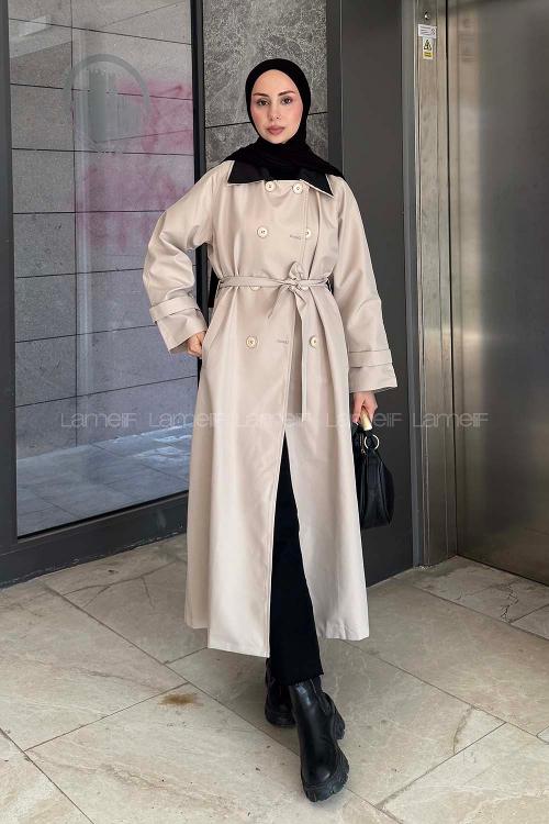 Lamelif Garnili Uzun Trenç Kum Beji