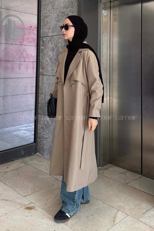 Lamelif Hector Çentik Yakalı Trençkot Koyu Vizonrengi