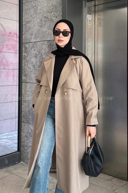 Lamelif Hector Çentik Yakalı Trençkot Koyu Vizonrengi