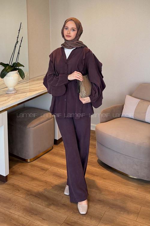 Plum Crew Neck Long Arm Oysho Regular Trousers Comfortable Suit