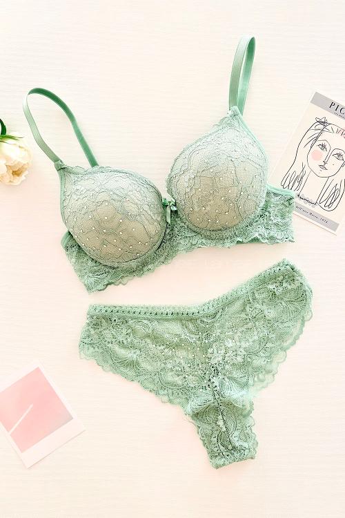 Lamelif Taşlı Dantelli Destekli Sütyen Takım 