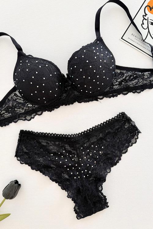 Lamelif Taşlı Dantelli Destekli Sütyen Takım