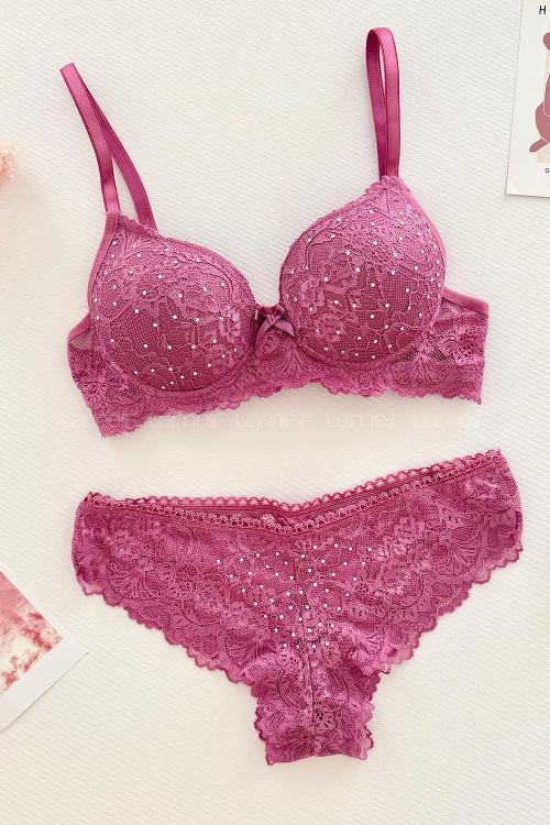 Lamelif Taşlı Dantelli Destekli Sütyen Takım