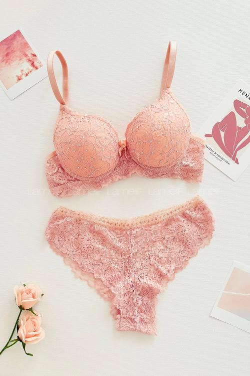 Lamelif Taşlı Dantelli Destekli Sütyen Takım