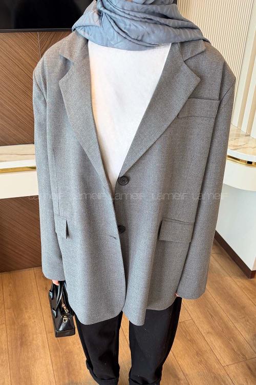 Lamelif Vatkalı Kruvaze Ceket Antrasit