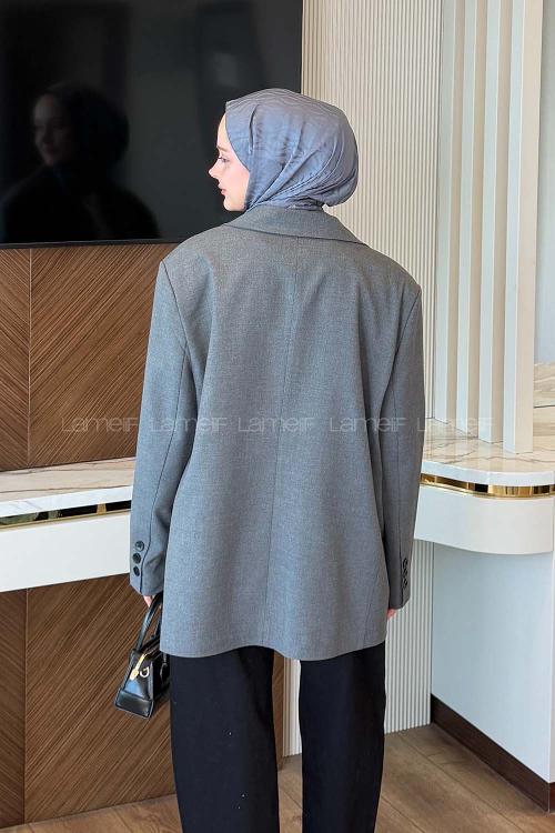 Lamelif Vatkalı Kruvaze Ceket Antrasit