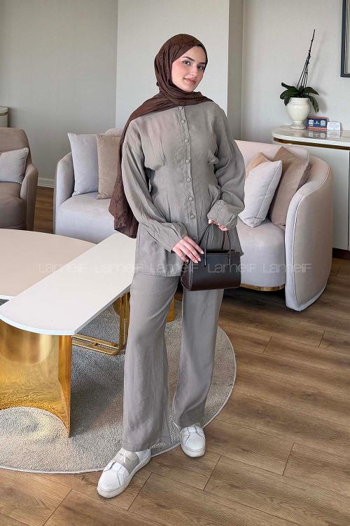 Mink Crew Neck Long Arm Modal Regular Trousers Comfortable Suit