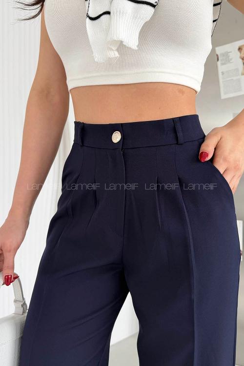 Lamelif Düğme Detaylı Pantolon Lacivert