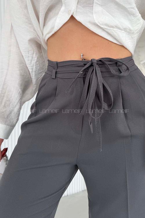 Lamelif İp Detaylı Pantolon Antrasit