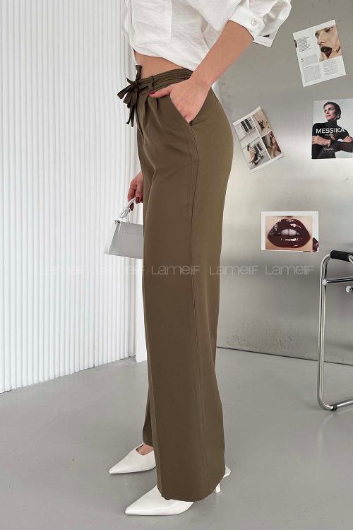 Lamelif İp Detaylı Pantolon Haki