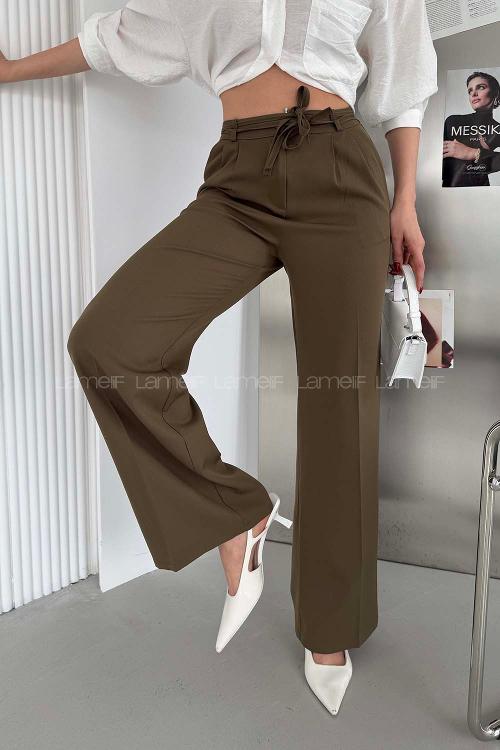 Lamelif İp Detaylı Pantolon Haki