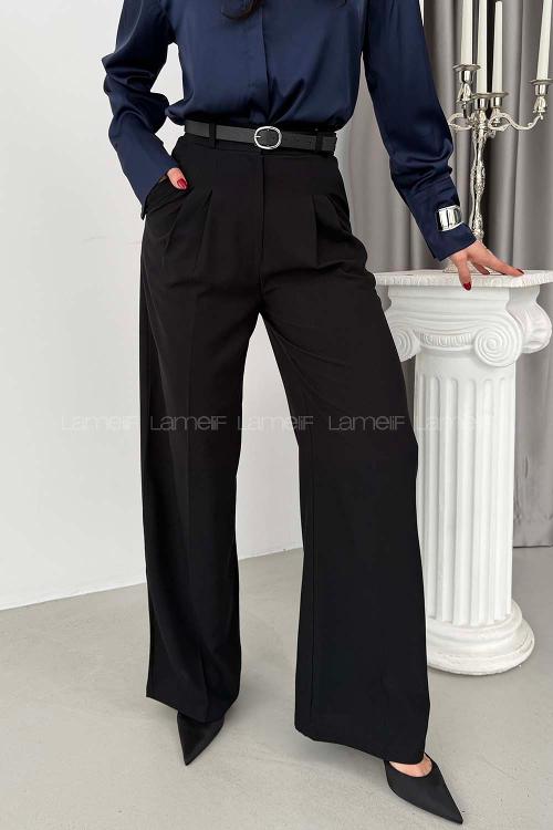 Lamelif Yüksek Bel Palazzo Pantolon Siyah