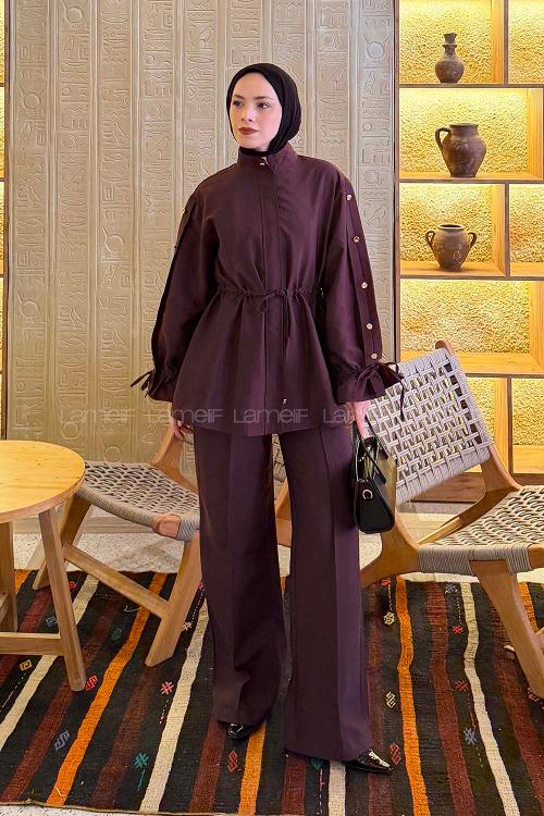 Lamelif Bağlama Detaylı Etekli Takım Mürdüm