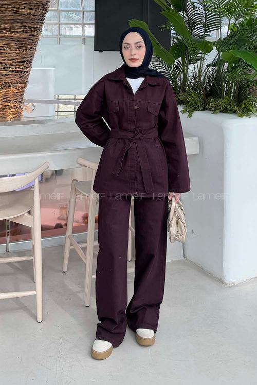Plum Shirt Collar Long Arm Denim Regular Trousers Denim Suit