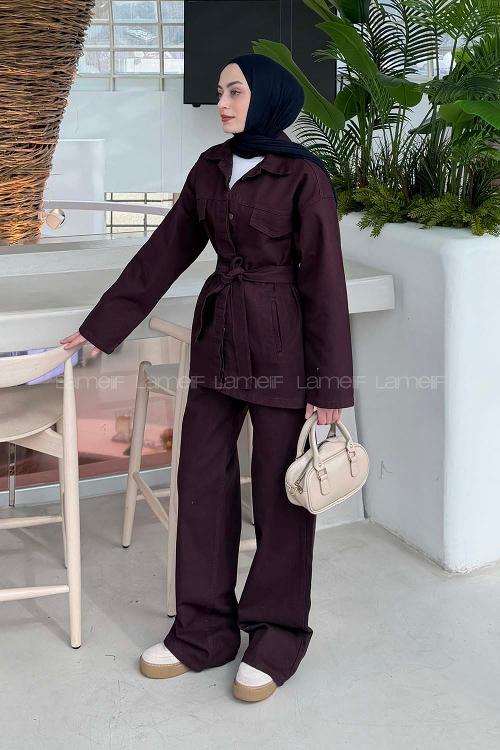 Plum Shirt Collar Long Arm Denim Regular Trousers Denim Suit