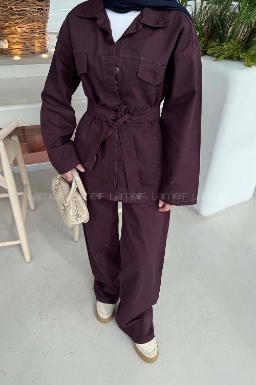 Plum Shirt Collar Long Arm Denim Regular Trousers Denim Suit