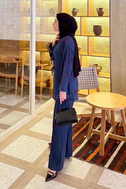 Lamelif Batikli Keten Takım Lacivert