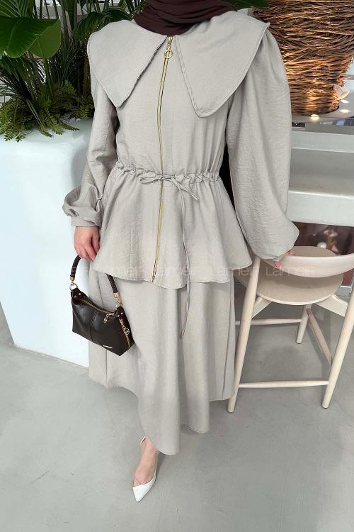 Mink Peter Pan Collar Long Arm Ayrobin Straight Skirt Suit