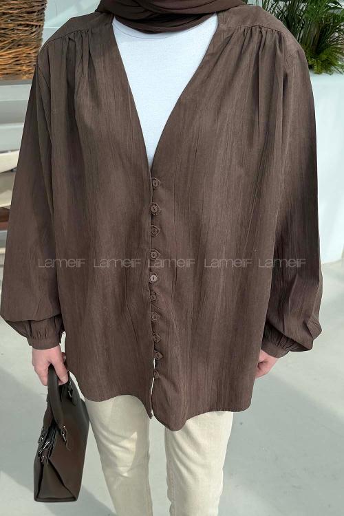 Bitter Brown V Neck Long Arm Suede Shirt