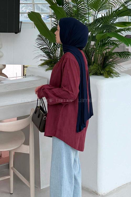 Claret Red V Neck Long Arm Suede Shirt