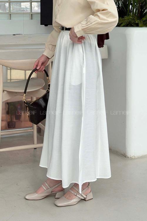 Lamelif Cep Detaylı Etek Ekru