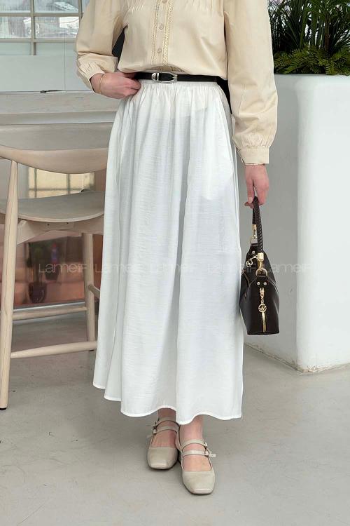 Lamelif Cep Detaylı Etek Ekru