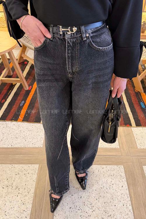 Lamelif Çift Pensli Boyfriend Pantolon Koyu Gri