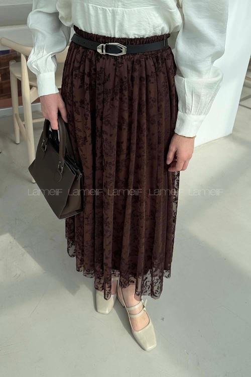 Lamelif Floklu Etek Acı Kahve