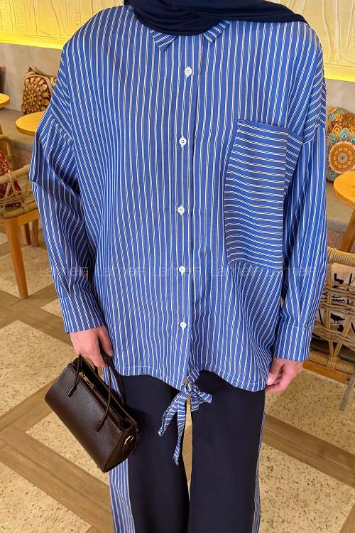 Navy Blue Shirt Collar Long Arm Cotton Polyester Regular Trousers Comfortable Suit