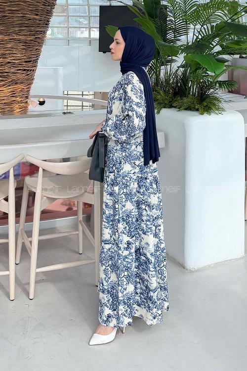 Lamelif Katleya Model Elbise İndigo