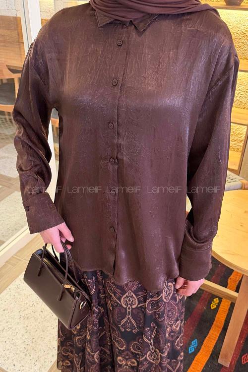 Lamelif Kırınkıl Kumaş Tesettür Gömlek Acı Kahve