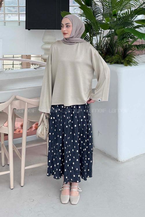 Lamelif Kol Armalı Sweatshirt Bej