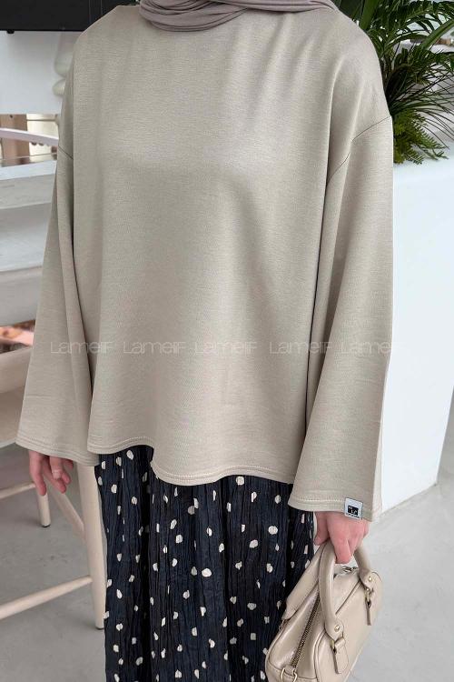 Lamelif Kol Armalı Sweatshirt Bej