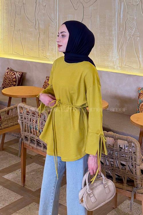 Lamelif Kol Biyeli Sweat Yağ Yeşili