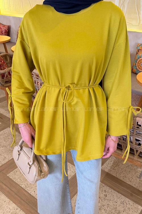 Lamelif Kol Biyeli Sweat Yağ Yeşili