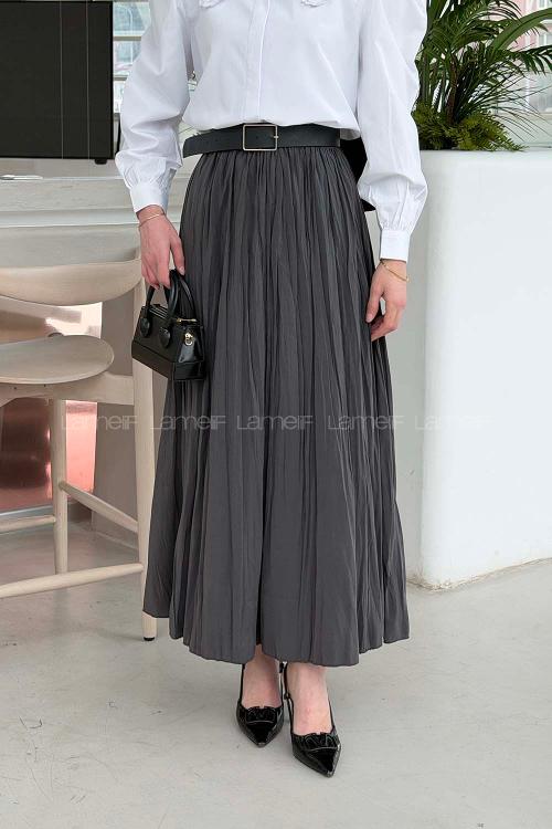 Lamelif Kraşlı Tesettür Etek Gri