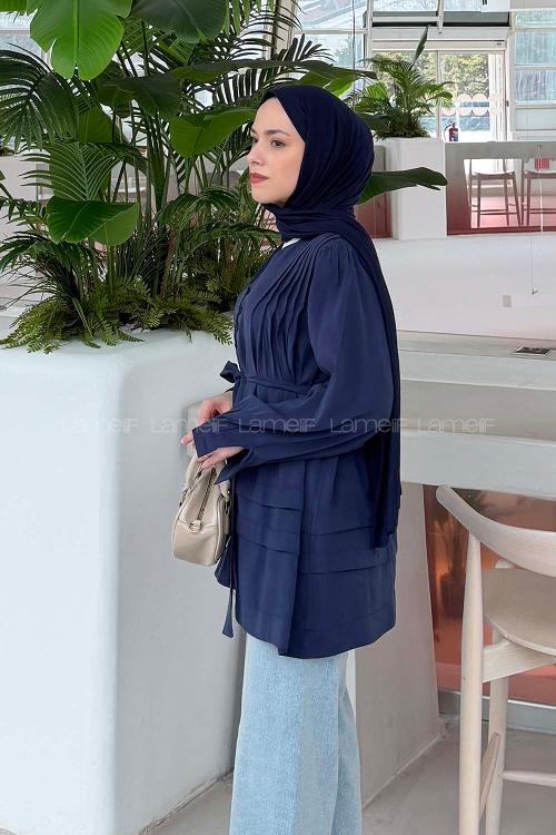 Lamelif Kuşaklı Gömlek Lacivert