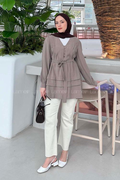Mink V Neck Long Arm Tensel Unprinted Shirt