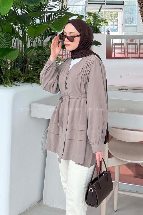 Mink V Neck Long Arm Tensel Unprinted Shirt