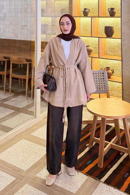 Mink Long Arm Linen Kimono