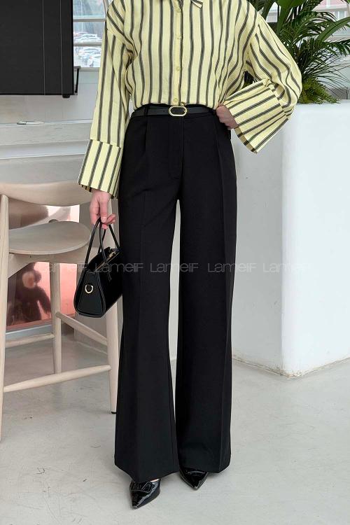 Black Crepe Fabric High Waist Material Pants