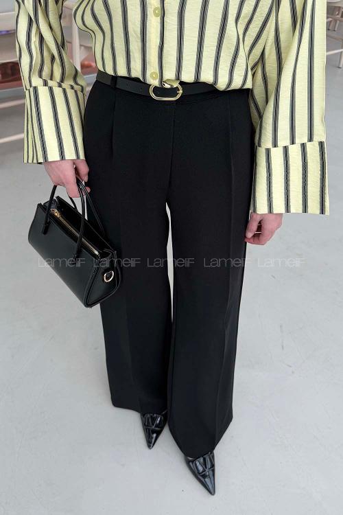 Black Crepe Fabric High Waist Material Pants