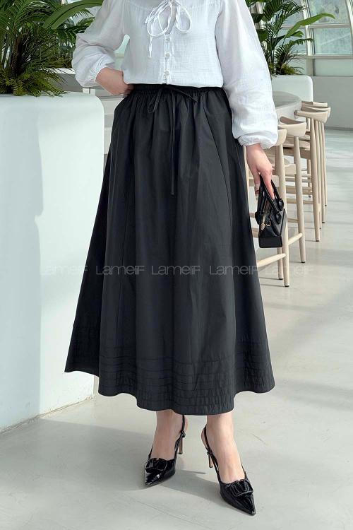 Lamelif Poplin Kumaş Tesettür Etek Koyu Haki